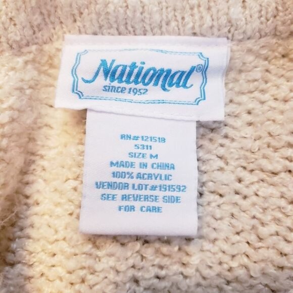 Vintage Tan Oatmeal Knit Button Front Soft Cardigan Sweater Women's Size Medium - Picture 6 of 7